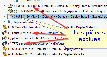 pièce exclues de la nomenclature